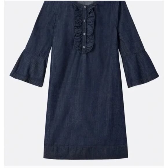 Draper James Chambray Denim Ruffle Shift Dress Size 12 - Picture 1 of 12